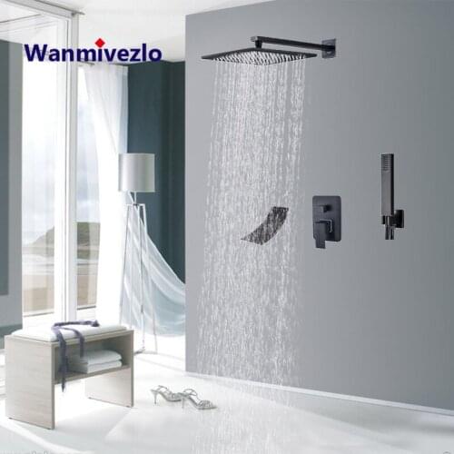 Black Black Concealed Shower Faucets Set Brass Rainfall Shower Head Single Handle Mixer Tap Bathroom Shower Mixer Tap Handshower
