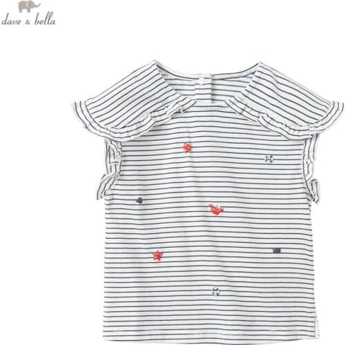 DBM18122 dave bella summer baby girls cute striped cartoon T-shirt children tops girl kids fashion tees