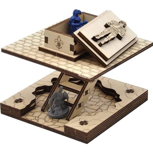 D&D Wooden Sarcophagus Miniature Cavern Tiles with Removable Lid & Ladder - Entrance for Dungeon Cavern Tiles System