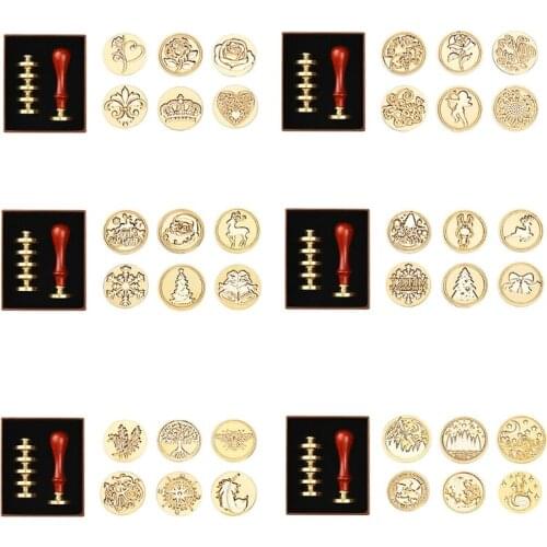 Retro Wood Stamp Classic 6pcs/Set Sealing Wax Seal Stamp Ancient Seal Post Decorative Antique Stamp Gifts