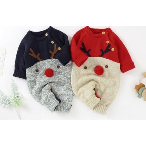 Christmas Elk Jumpsuits Cartoon deer knitting sweater Rompers long sleeves for Boys and Girls Bodysuits One-Pieces baby clothes