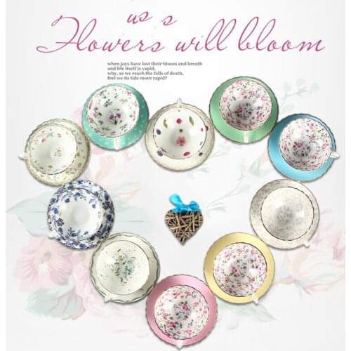 European bone China coffee cup set English flower cup ceramic lace cups plate tracing gold gifts tea mug cute mug CL10111430