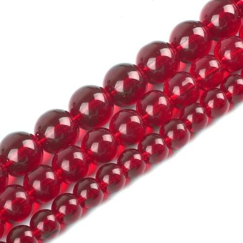 6 8 10 12 mm Smooth Glass Garnet Loose Beads Round Imitation Stone 1.5mm Hole For DIY Jewelry Handmade Necklace Bracelet 38 CM