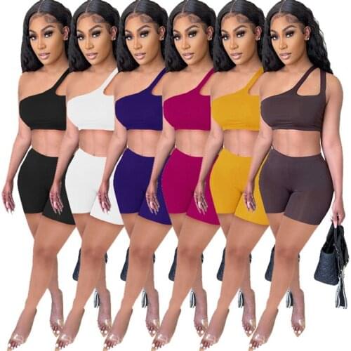 ZKYZWX Sexy Two Piece Club Outfits Summer Clothes for Women Sleeveless Crop Top Biker Shorts Tracksuit Loungewear Matching Sets