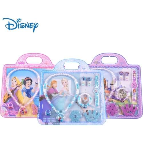 Disney Princess Makeup Toys Frozen Girls Necklace Earring Ring Bracelet Watch Tattoo Stickers Toys Set Kids Toys Girls Gifts