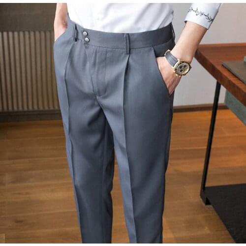 Italian Mens Formal Pant Pantalones Hombre 2021 Dress Ankle Pants Men British High Waist Straight Pants Men Social Trousers Pant