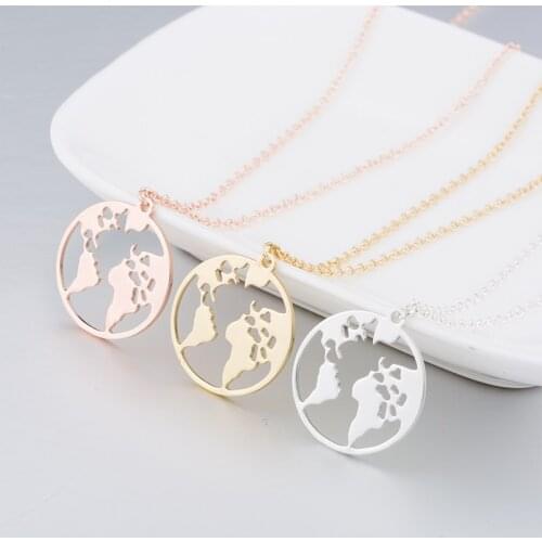 World Map Necklace Women Jewelry on The Neck Map Necklaces Pendant Stainless Steel Fashion Gold Chains Necklace Set Jewelry 2020