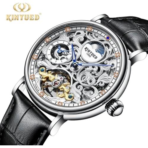 KINYUED Multiple Time Zone Watch Men Tourbillon Automatic Mechanical Watches Mens Steampunk Clock relogio automatico masculino