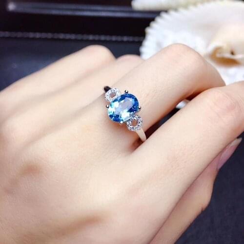 Fashion Elegant Lovely round Natural blue topaz ring S925 silver natural gemstone ring girl women girl party gift jewelry