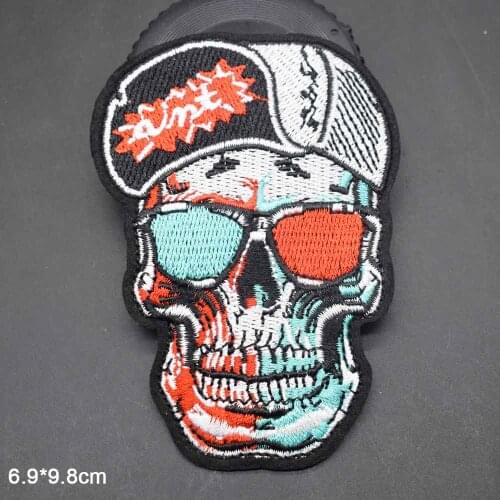 Smoking Green Fashion Skull with Glasses Hat a Knife special forces Patches for Clothes Sew Iron on Appliques Round Badges