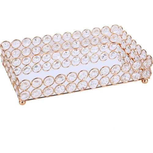 Crystal Metal Tray Metal Plate Cake Stand Cosmetic Storage Cupcake Dessert Display Plate Decor