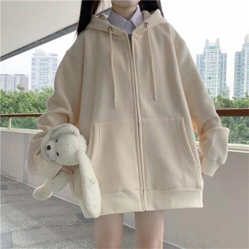 Sweet Kawaii Fashion Pocket Preppy Style Casual Long Sleeve Hoodies Sweatshirt Japanese 2021 Autumn Thicken Loose Women Shirts