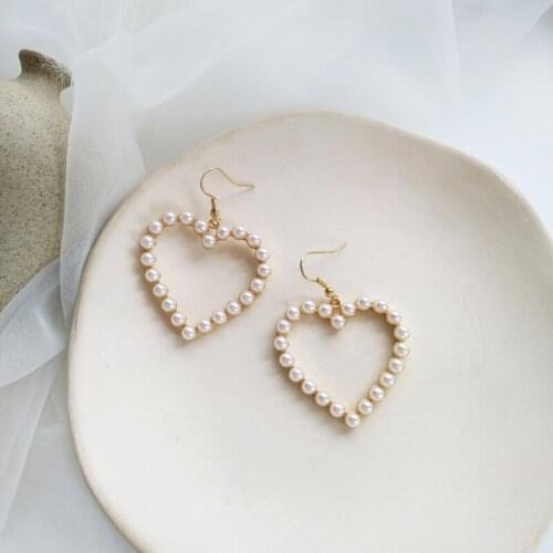 LATS Cute Sweet Heart Shape Dangle Earrings Exquisite Pearl Earrings for Women 2020 Japanese Korean Fashion Jewelry Earings