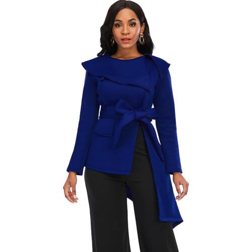 Fashion Autumn Winter Long Blouse Top African Women Party Club Wear Irregular Design Waist Belt Ruffles Vintage Long Sleeve Tops