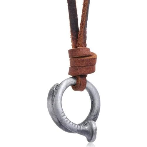 Punk Fashion Alloy Round Necklace Casual Genuine Leather Chain Retro Twisted Screw Pendant Adjustable Unisex Hiphop Rock Jewelry