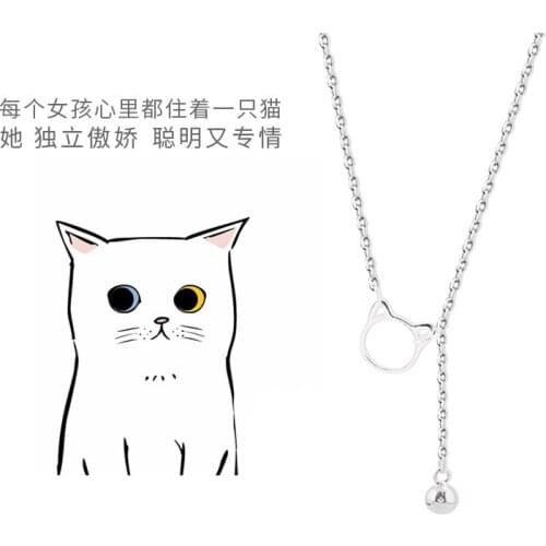 Fashion Simple Hollow Out Small Kitten Bell Pendant Elegant Lovely Girl Silver Color Necklace Charm Lady Birthday Party Jewelry