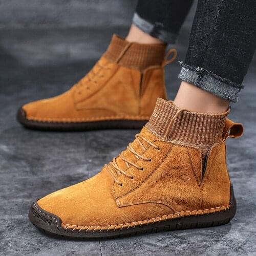 Fashion Winter Men Ankle Boots Quality Leathe Walking Shoes Warm Mens Snow Boots Winter Shoes Mens Boots Shoes Size 38-48