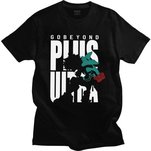 Mens My Hero Academia Katsuki Bakugo T Shirt Short Sleeve Cotton Tshirt Deku Midoriya T-shirt Go Beyond and Plus Ultra Tee Tops