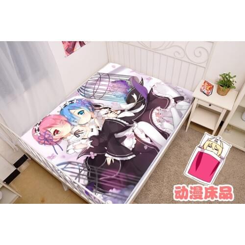 Japanese Anime Cartoon Re:Zero kara Hajimeru Isekai Seikatsu Mattress Cover Fitted Sheet Fitted cover bedspread counterpane No.4