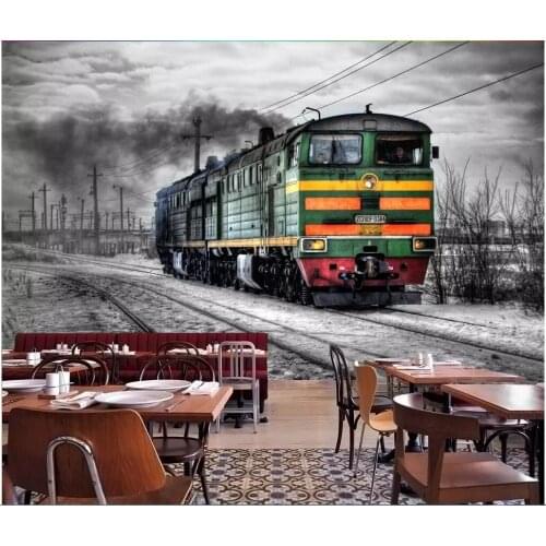 Custom mural 3d photo wallpaper Retro nostalgic black and white steam train Home decor living room wallpaper for walls 3d