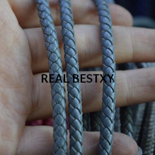 REAL BESTXY 5m/lot 5mm/grey Braided Leather Bolo Cord Round Genuine Leather Strip For Necklace Bracelet real leather cords hot