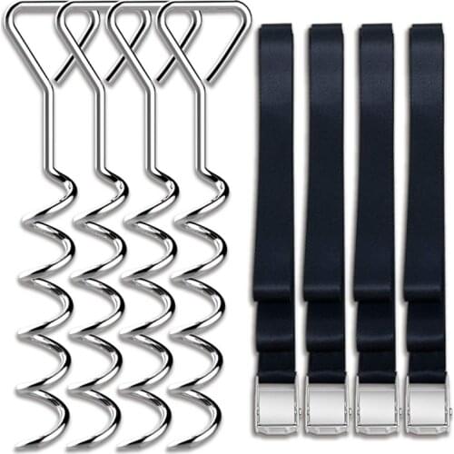 New Heavy Duty Trampoline Parts Corkscrew Shape Steel Stakes Anchor Kit for Trampolines-Set Of 4 Silver 4 Strong Belt
