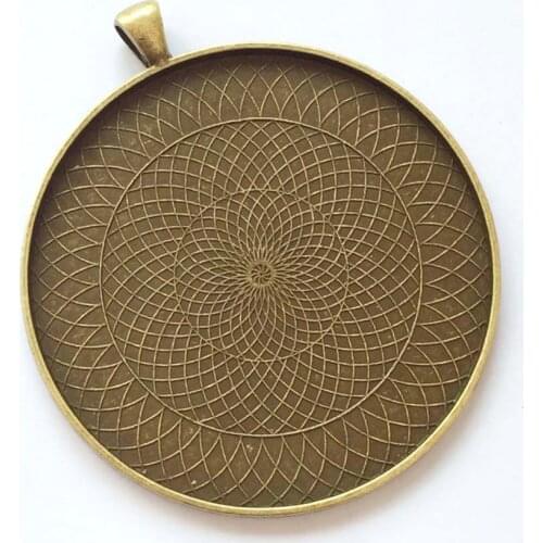 2pcs/lot 50mm 58mm Necklace Pendant Setting Antique Bronze Glass Cabochon Blank Base Supplies for Jewelry Finding T410