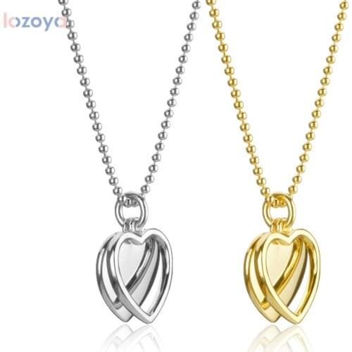 LOZOYA 925 Sterling Silver Double Heart Pendant Necklace Luxury Women Love Jewelry Foer 2020 Rock Punk Jewelry Fashion