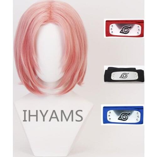 Anime Haruno Sakura Short Pink Styled Heat Resistant Synthetic Hair Cosplay Costume Wig + Headband + Free Wig Cap