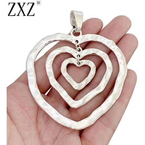 ZXZ 2pcs Tibetan Silver Large Hollow Open Heart Dangle Hearts Charms Pendants for Necklace Jewelry Making Accessories 80x67mm