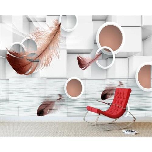 Custom wallpaper stereo feather circle white brick pattern TV sofa background wall photo 3d wallpaper mural