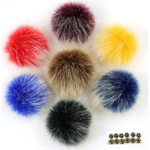 5 pcs/lot DIY 10cm faux fox fur pom poms frost White Hair tip pompon with Buckle Knitted Hat Accessories Pompom Factory price