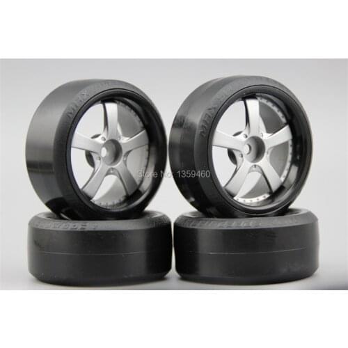 Pre-Glued 4pcs RC CS-R Drift Tires Tyre Wheel W5S2S 4mm offset (Painting Silver) With Silencing Sponge For 1/10 drift