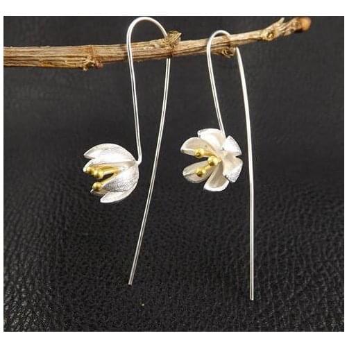 Lotus Flower Silver Color Earrings for Women Christmas Girls Gift Fashion
