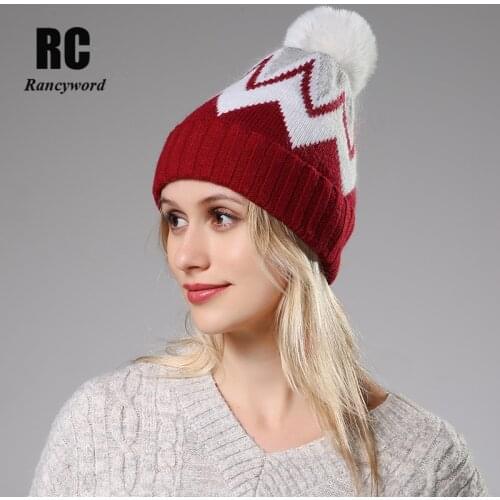 2020 New High Quality Rabbit Fur Winter Hat For Women Beanies Knitted Cashmere Hat Autumn Solid Bonnet Femme Winter Caps