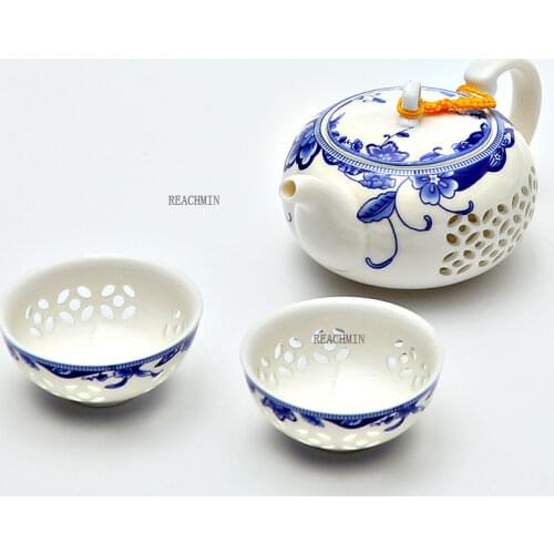 Blue-and-white exquisite ceramic teapot kettles tea cup porcelain chinese kung fu tea set drinkware