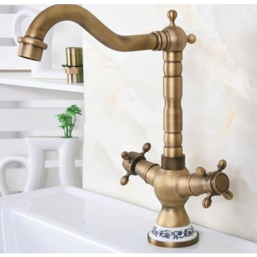 Basin Faucets Antique Bathroom Sink Mixer Dual Handle Single Hole WC Bathroom Faucet Brass Hot and Cold Tap Swivel anf602