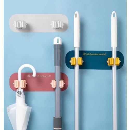 BalleenShiny Double-headed Mop Rack Hook Free Punching Seamless Bathroom Bathroom Strong Hook Broom Hanger Wall Hanging Mop Clip