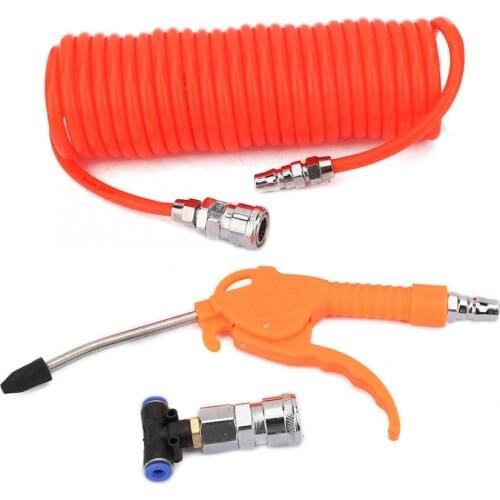 1/4 Inch 8mm Air Blow Gun Dust Blower With 6m Spring Hose 3-Way Quick Connector For Car Dedusting