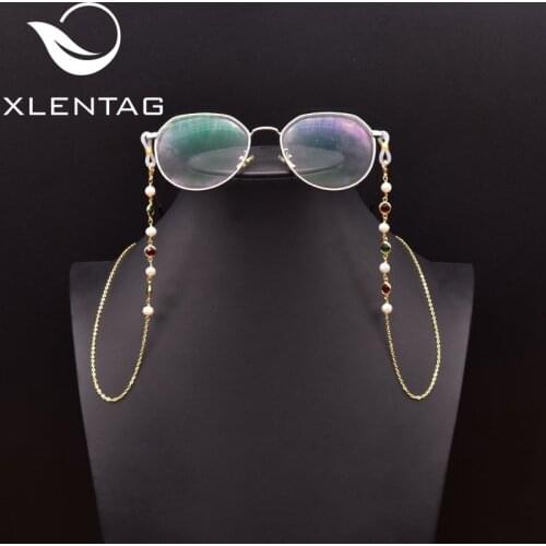 XlenAg Natural Pearl Ladies Asymmetrical Colored Stone Glasses Pendant Hairpin Wedding Gifts Fashion Jewelry (no glasses) GH0036