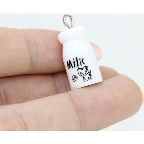 Yamily 10pcs/Resin Milk Bottle Charm Simulation 3D Dollhouse Cute DIY Cat Glass Pendant Jewelry For Keychain Earrings Necklace