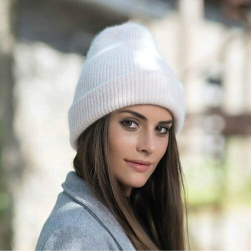 Women knitted Winter Hat female Warm Rabbit fur beanie Girls Solid Bonnet women Skullies beanies Soft Hats wool beanies
