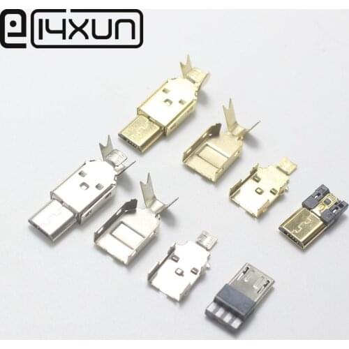 10set 6mm Micro USB 5PIN Welding Type Male Plug Connectors Charger 5P Tail Charging Socket 4 in 1 White Black Gold Plated