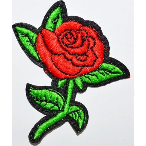Red rose flower floral retro boho appliques iron on patches (Size is about 15 * 8.5 (Size is about 6.4 * 7 cm)