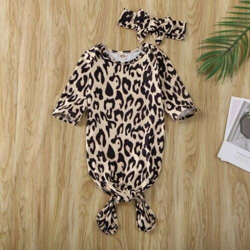 CANIS Baby Long Sleeve Leopard Printed Sleeping Bags Newborn Infant Blanket Swaddle Wrap Gown 2PCS Outfits Set