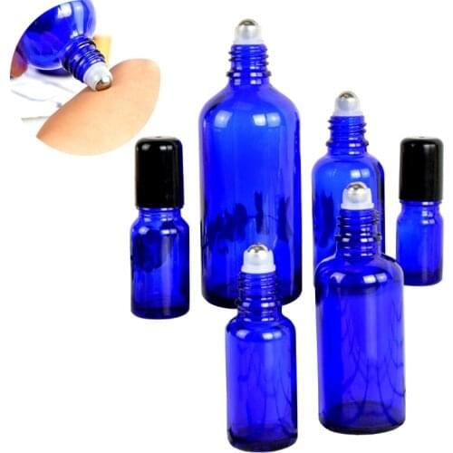 5/10/15/20/30/50/100ml New blue color glass with roller-ball makeup essential oil sub-bottle