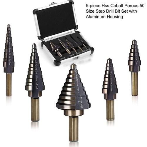 5 Pcs Titanium Alloy Step Drill Set Suitable for Metal Wood Plastic Plate Stainless Steel Metric Step Drill with Aluminum Shell