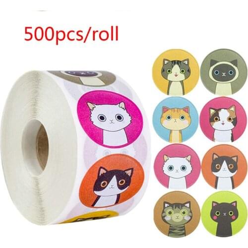 500pcs/roll Cute Cat Kitten Stickers 1inch Seal Label for Scrapbooking Envelope 896A