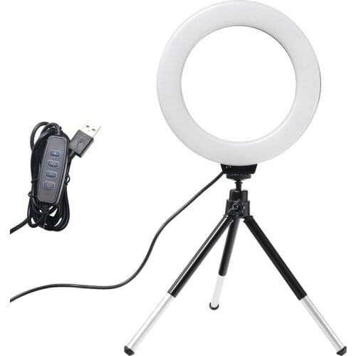6inch Mini LED Desktop Ring Light Stepless Dimming With Tripod Stand USB Plug For YouTube Video Live Photo Photography Studio