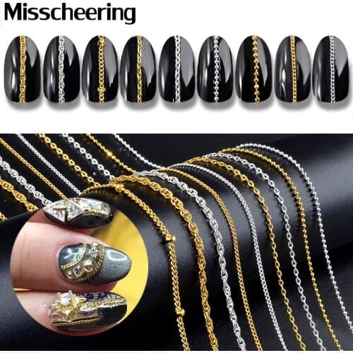 9 Types Gold Silver Metal Chains Punk Cross 3d Nail Art Decorations Charm Jewelry Making Findings DIY Accessories Manicure Tools